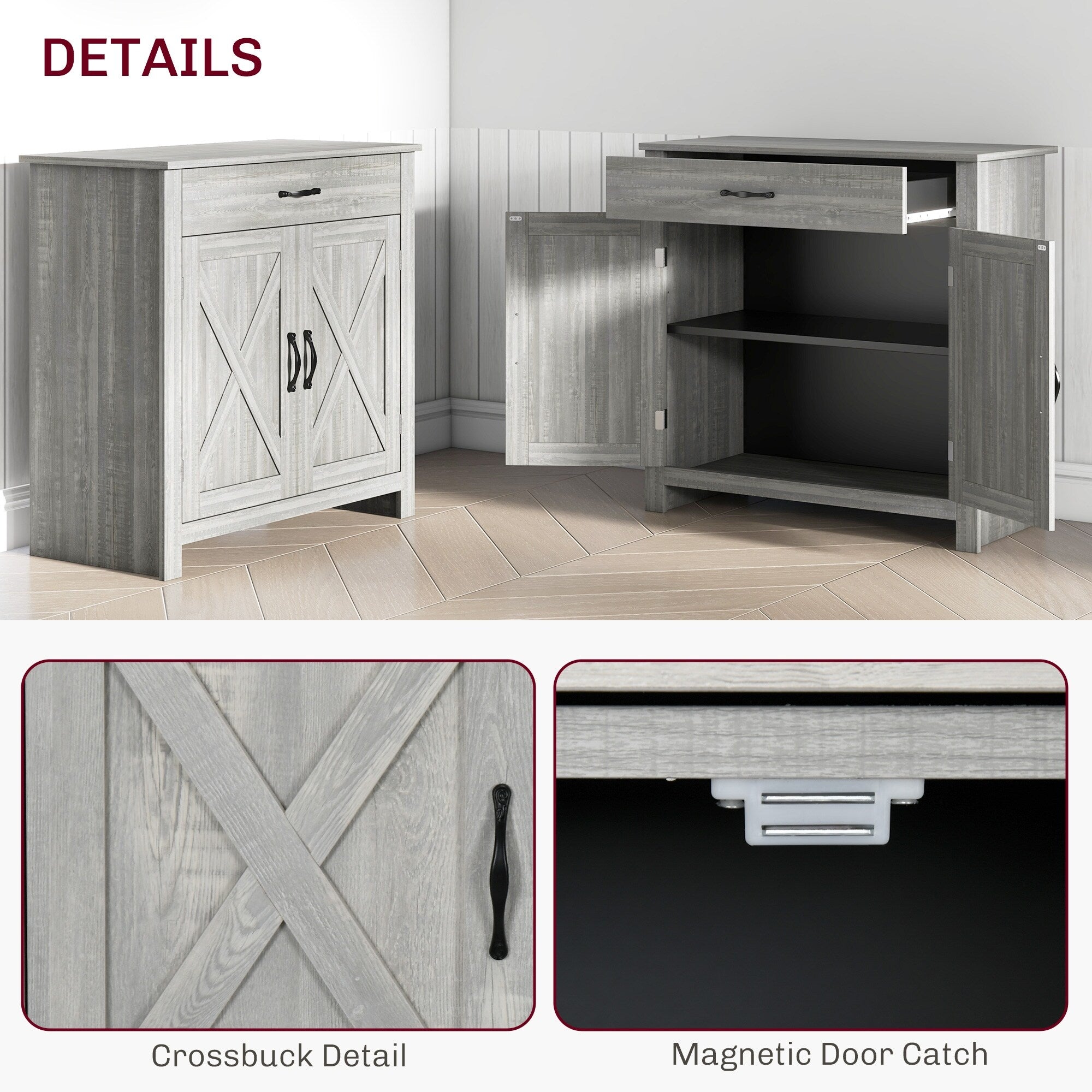 HOMCOM 32 Farmhouse Barn Door Style Sideboard Cabinet,Buffet Storage Cabinet Coffee Bar for Living Room or Entryway