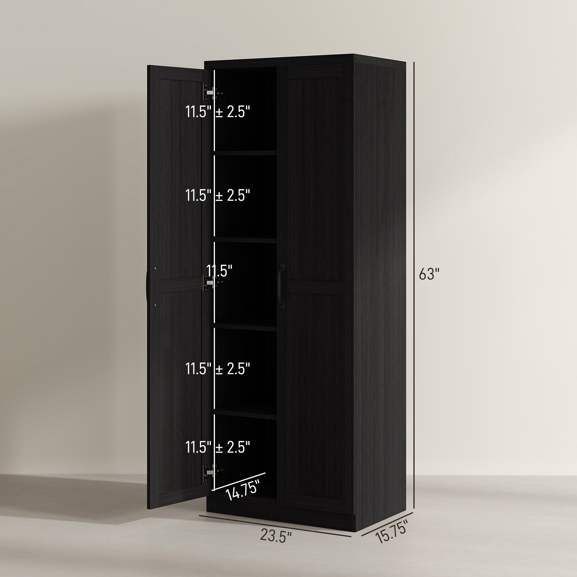 HOMCOM 63 2-Door Kitchen Pantry, Freestanding Storage Cabinet with 5-tier Shelving and 2 Adjustable Shelves for Dining Room