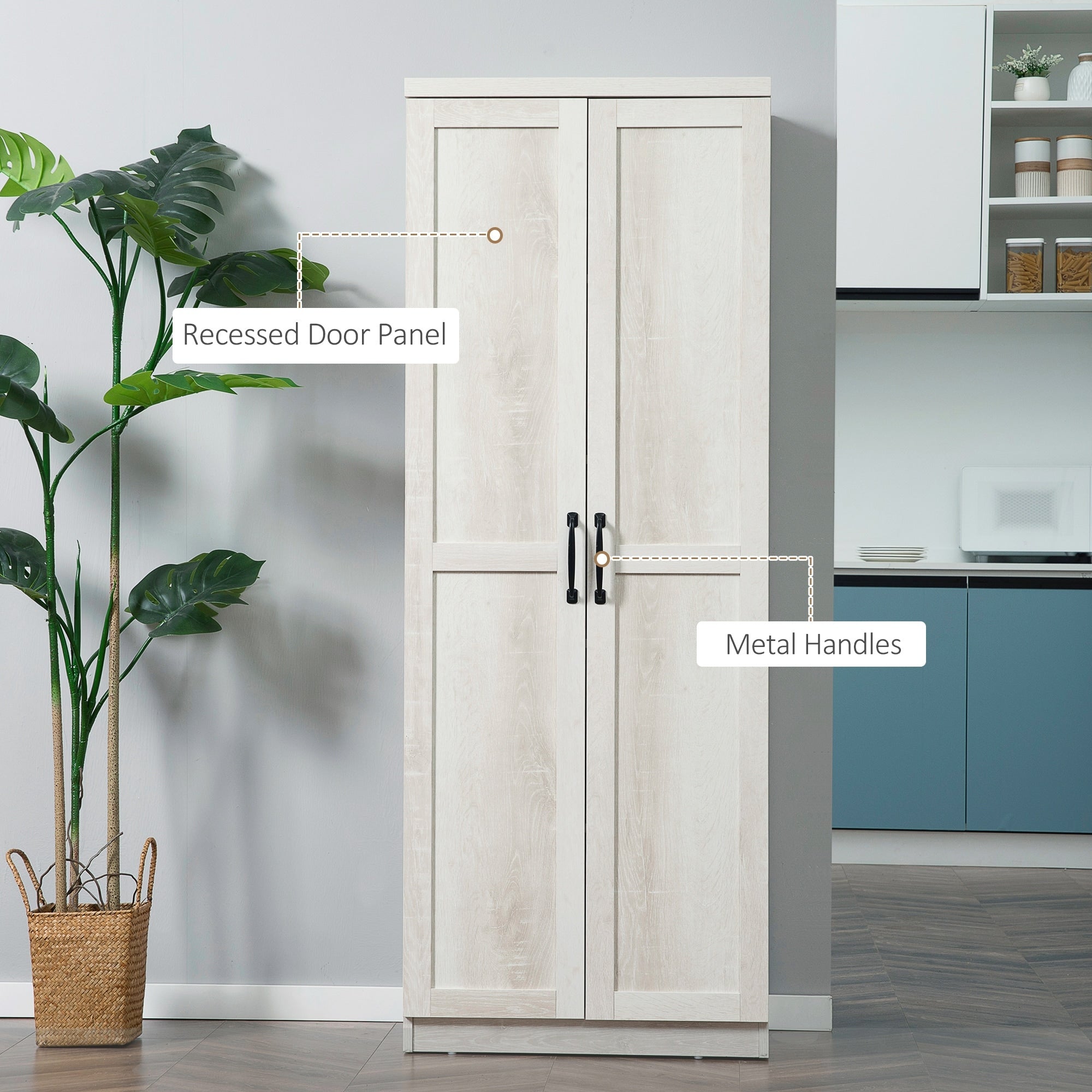 HOMCOM 63 2-Door Kitchen Pantry, Freestanding Storage Cabinet with 5-tier Shelving and 2 Adjustable Shelves for Dining Room