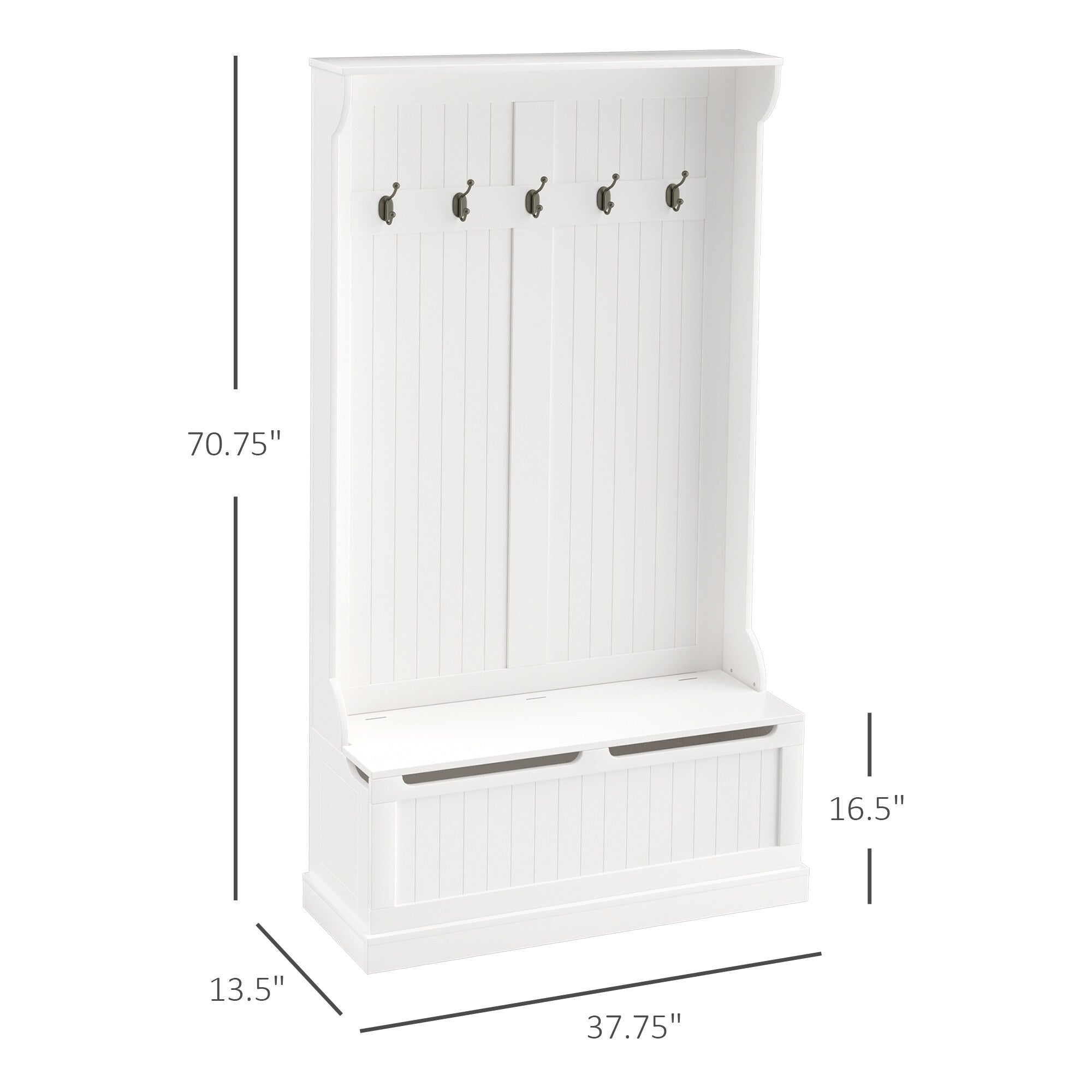 Banc de rangement et porte-manteau 3 en 1 HOMCOM 71 avec 5 crochets doubles en acier et ancrage anti-basculement pour l'entrée