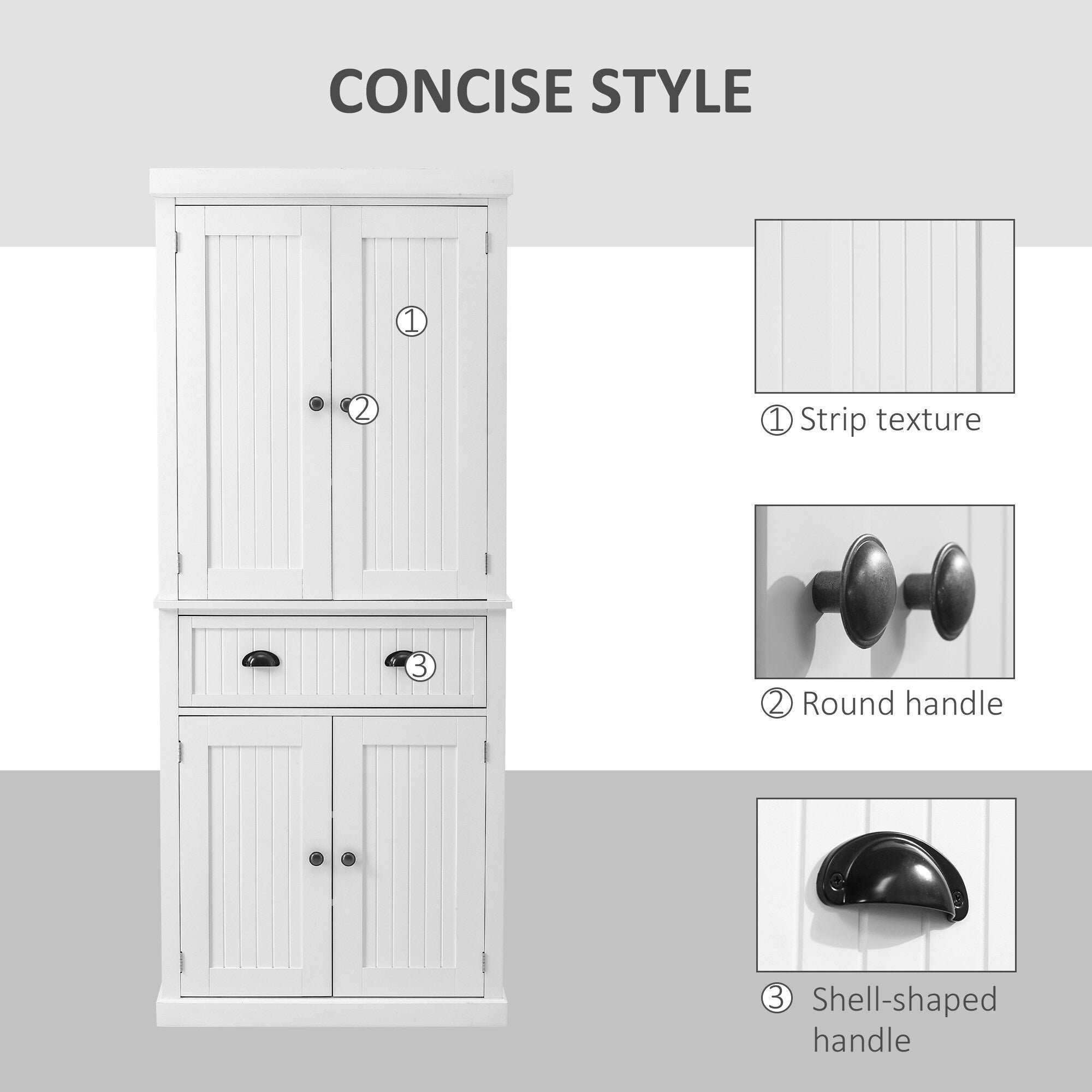HOMCOM 72 Traditional Freestanding Kitchen Pantry Cabinet Cupboard with Doors and 3 Adjustable Shelves, White