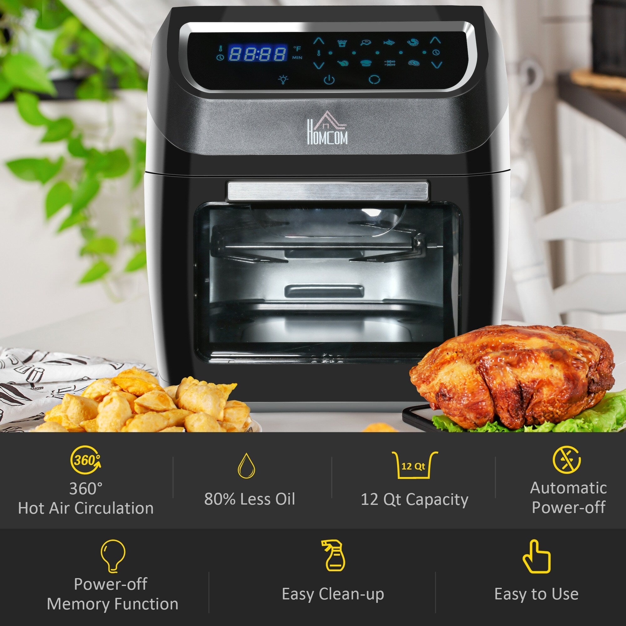 Grand four à friteuse à air HOMCOM de taille familiale, four de comptoir idéal pour la cuisine - 12,5 x 13,25 x 14,5