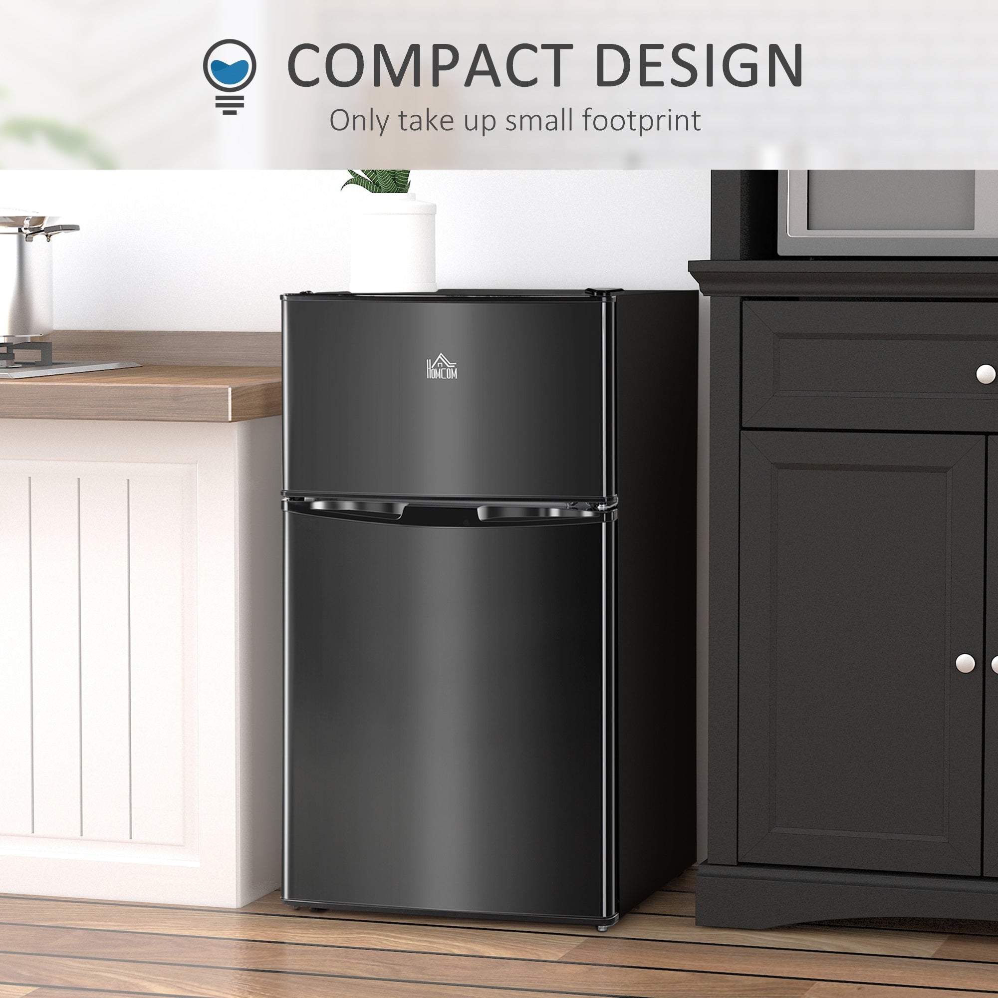 Mini-réfrigérateur HOMCOM à deux portes avec congélateur, réfrigérateur compact de 3,2 pi³ avec étagère réglable, thermostat réglable