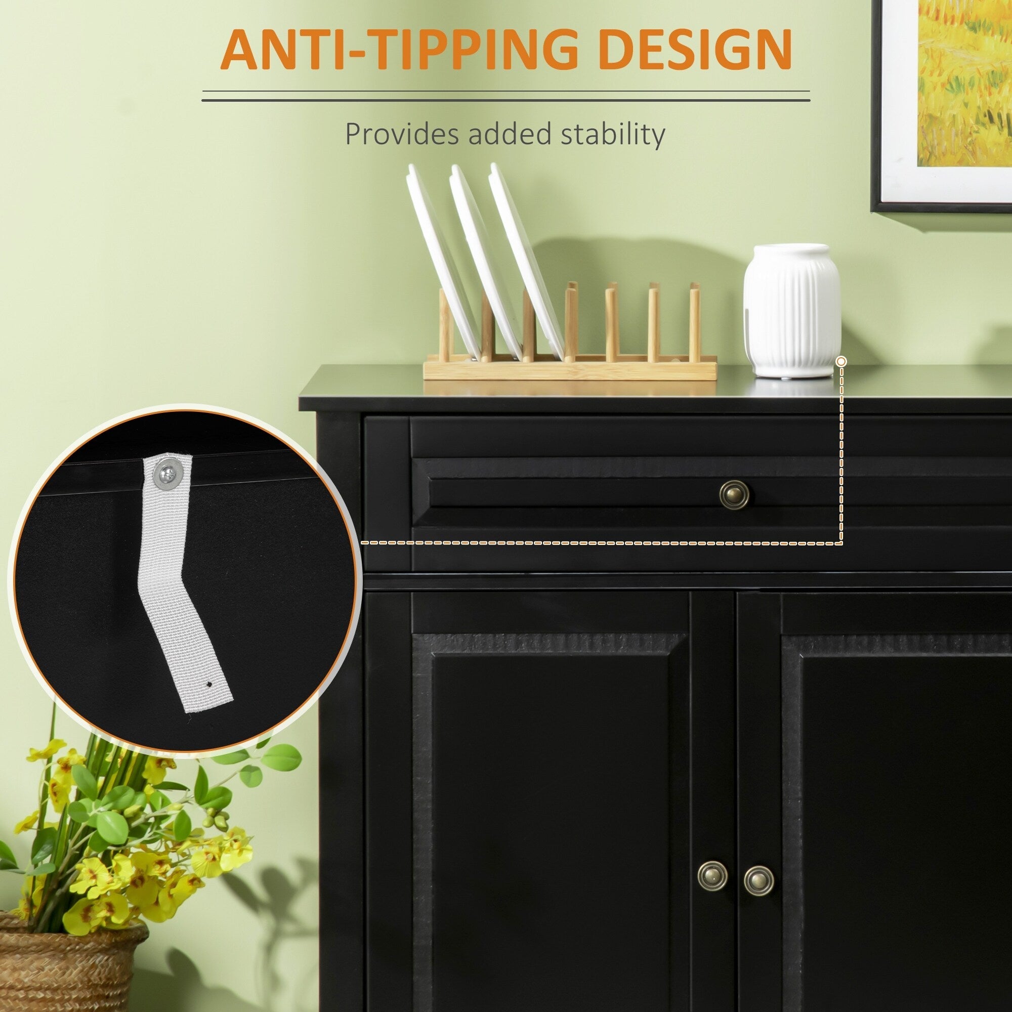 HOMCOM Modern Sideboard Buffet Cabinet with Storage Cupboards, 2 Drawers and Adjustable Shelves, Black