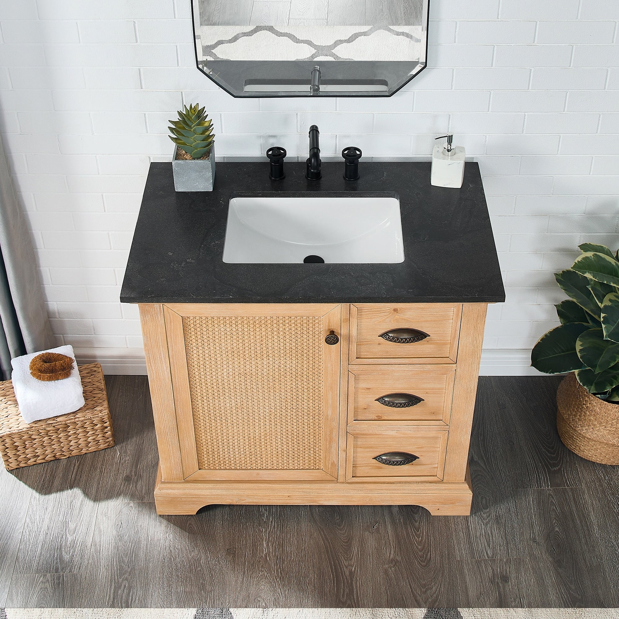 Hervas Bath Vanity with Natural Marble Top without Mirror