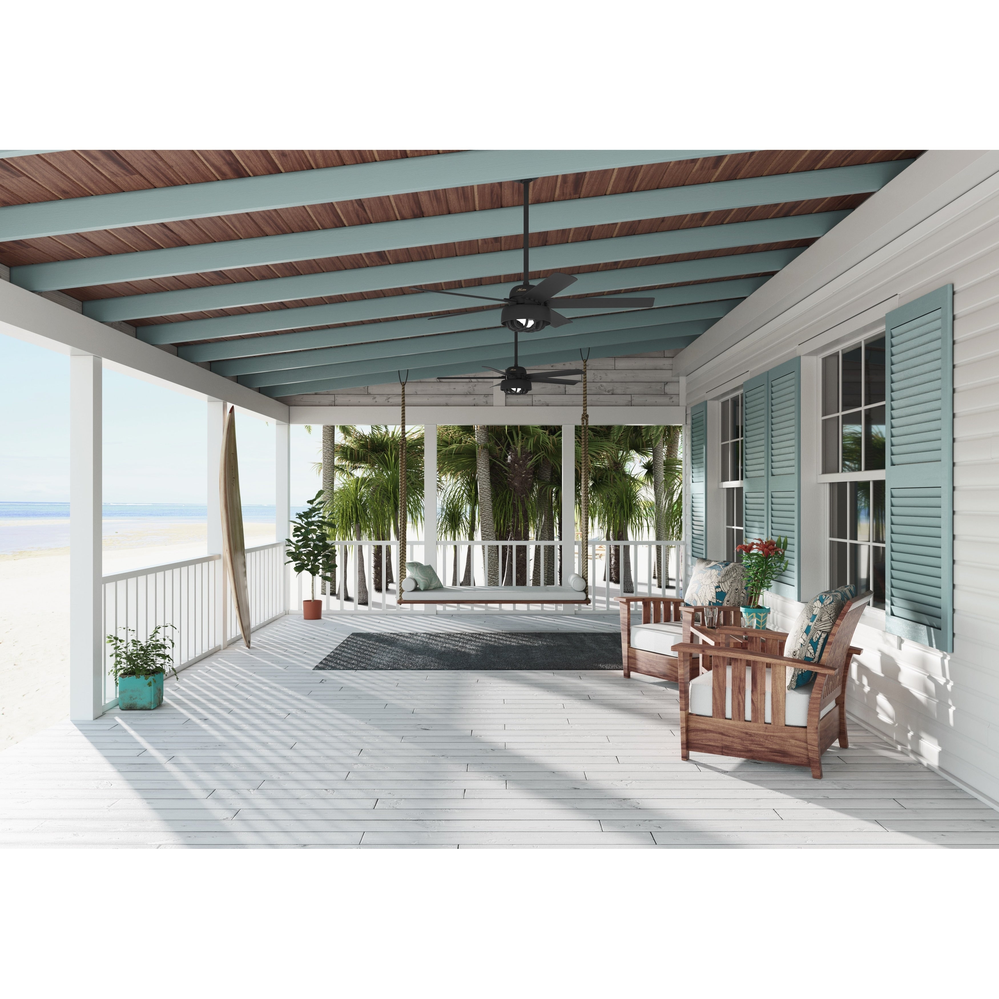 Hunter 52 Autumn Breeze II Ceiling Fan Indoor Outdoor LED Light & Handheld Remote - Industrial, Transitional, Modern, Caged