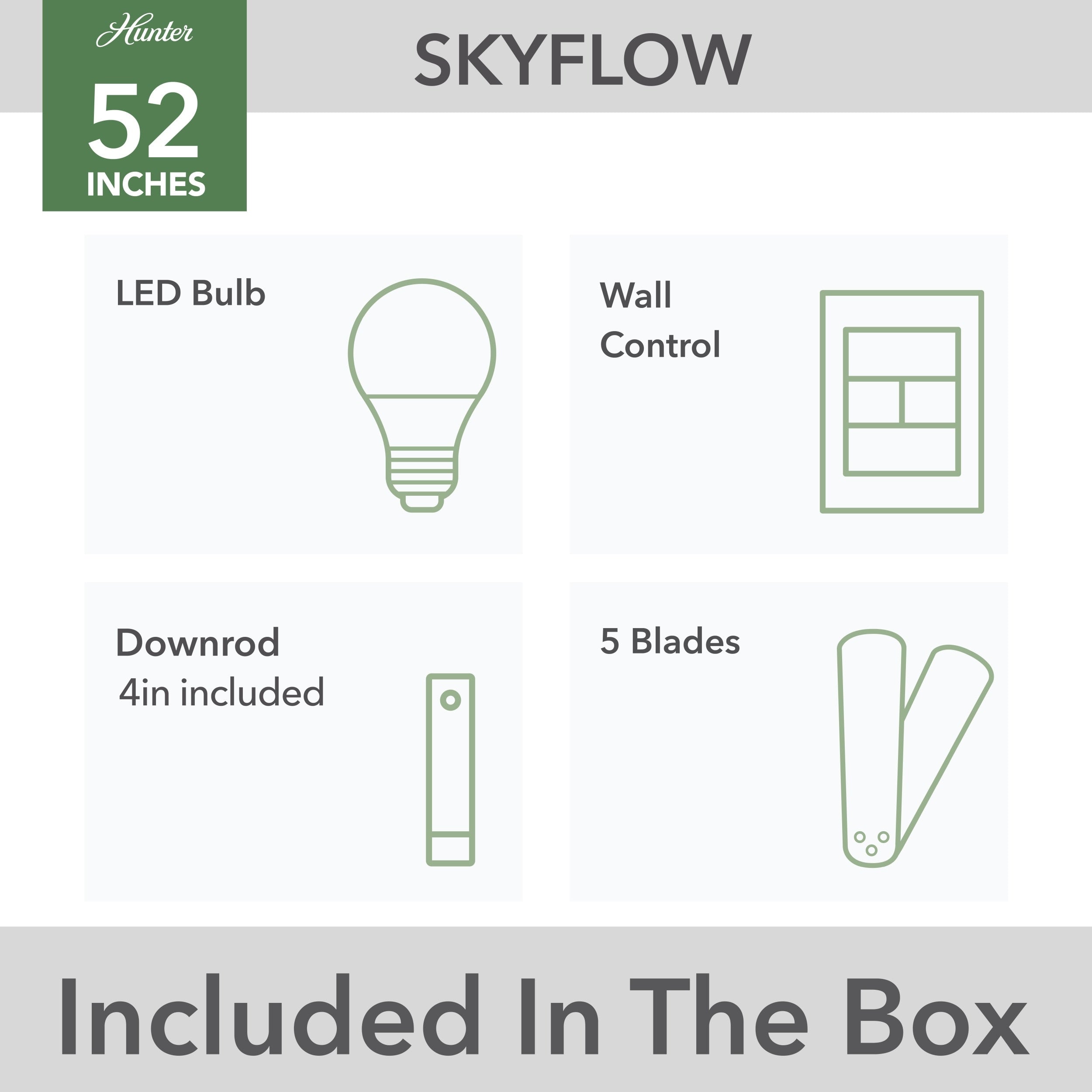 Hunter 52 Skyflow Outdoor Ceiling Fan w/ LED Light Kit, Wall Control - Coastal Modern Contemporary - WeatherMax - WET-RATED!