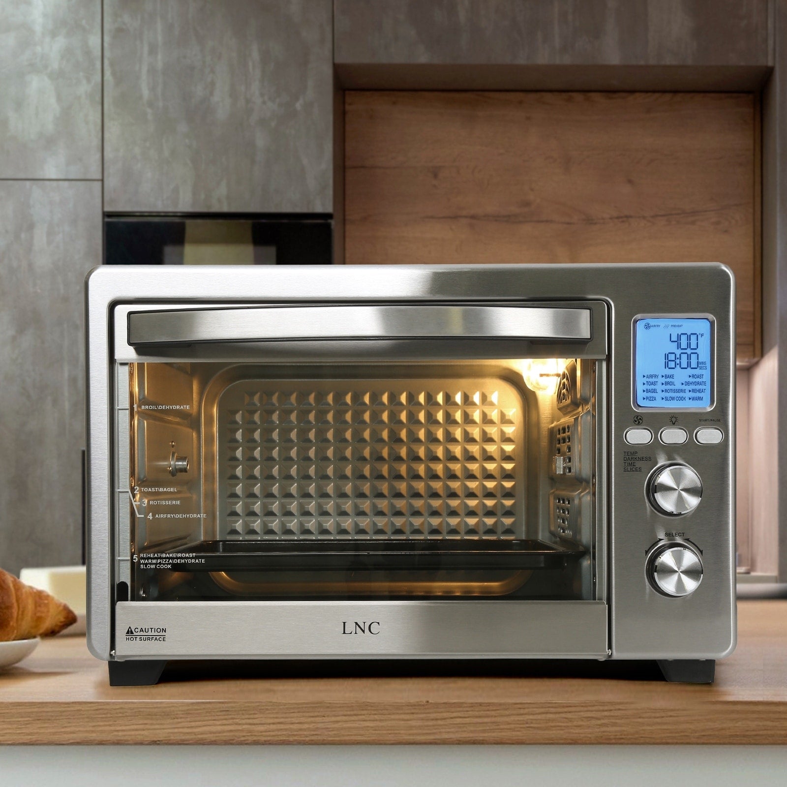 LNC 12-In-1 Large 34QT Countertop Toaster Oven Convection Rotisserie Air Fryer - 19.5 L x 15 W x 12.5 H