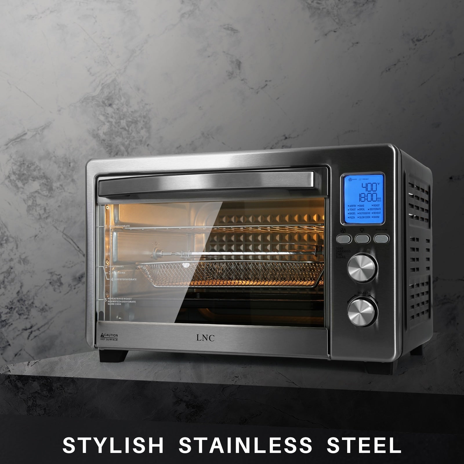 LNC 12-In-1 Large 34QT Countertop Toaster Oven Convection Rotisserie Air Fryer - 19.5 L x 15 W x 12.5 H
