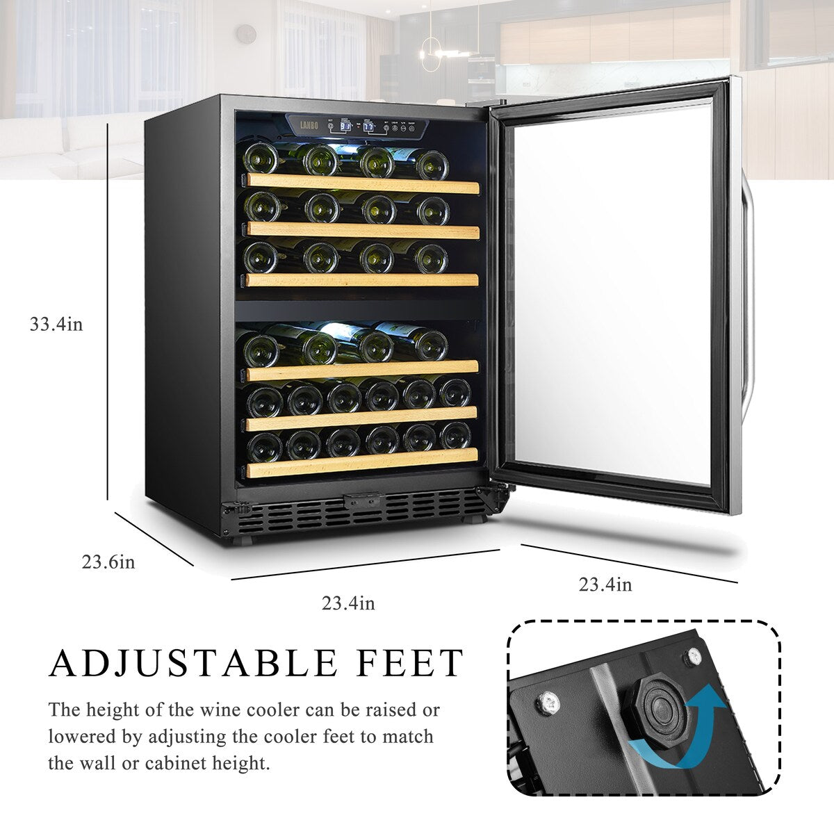Lanbo 24 Inch Built-in Dual Zone Compressor Wine Cooler, 44 Bottle