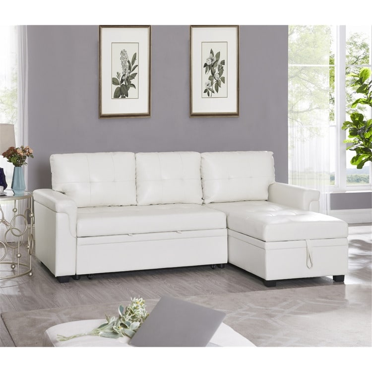 Canapé sectionnel convertible réversible avec lit gigogne, méridienne avec rangement dissimulé et pieds robustes
