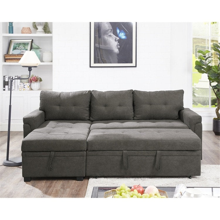 Canapé sectionnel convertible réversible avec lit gigogne, méridienne avec rangement dissimulé et pieds robustes