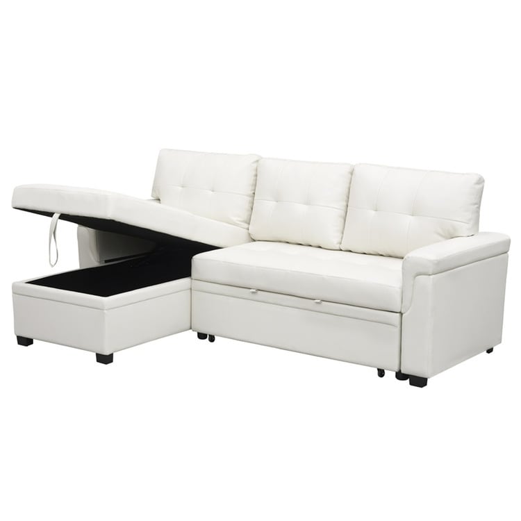 Canapé sectionnel convertible réversible avec lit gigogne, méridienne avec rangement dissimulé et pieds robustes