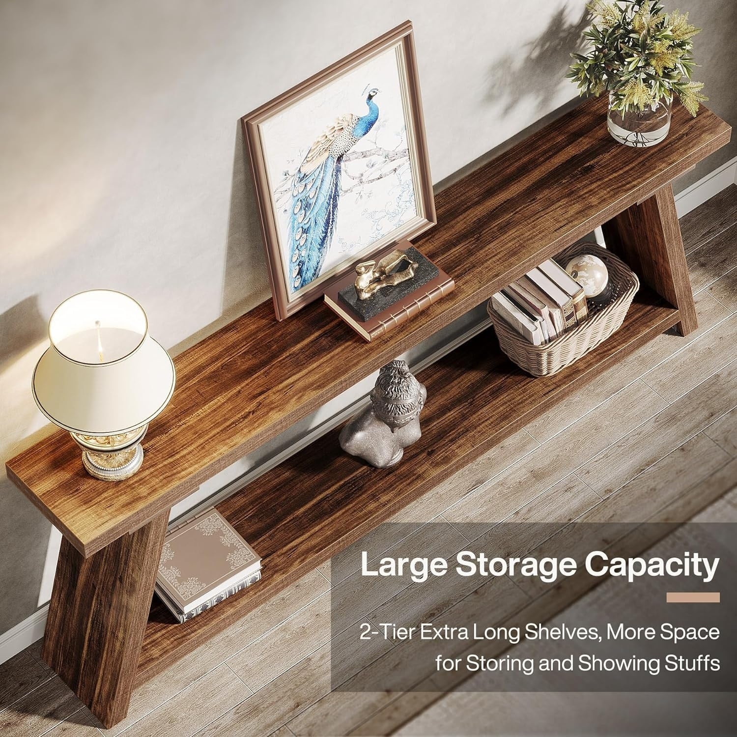 Console de canapé en bois rustique de 70,9 pouces de long avec étagère de rangement