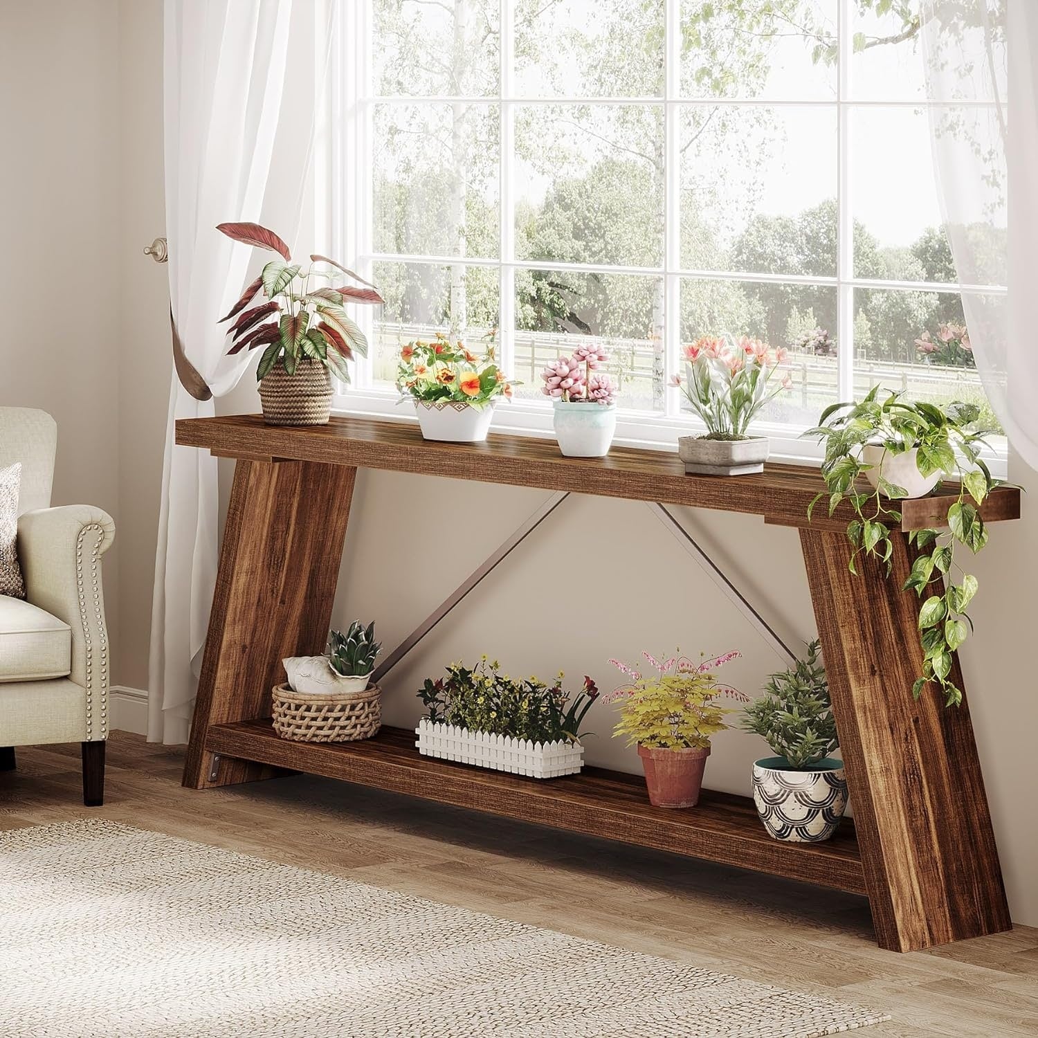 Console de canapé en bois rustique de 70,9 pouces de long avec étagère de rangement