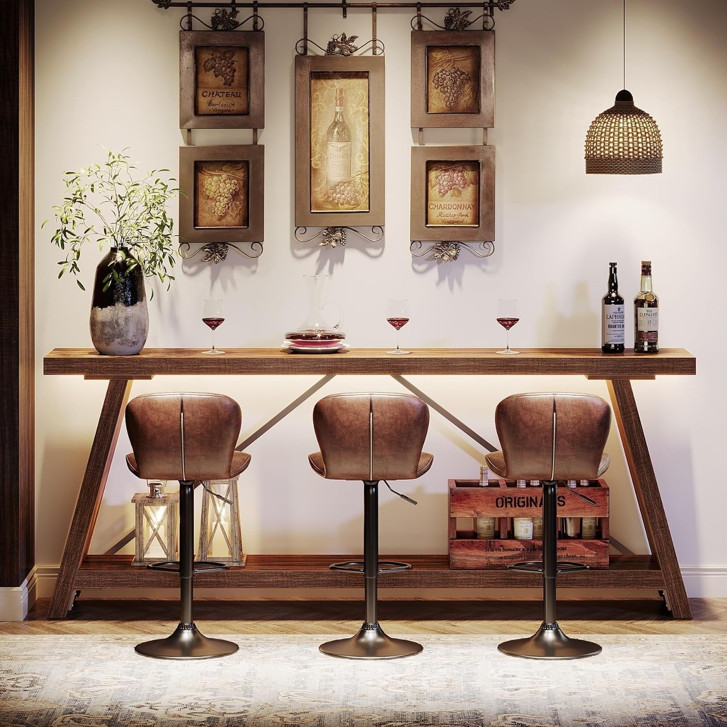 Console de canapé en bois rustique de 70,9 pouces de long avec étagère de rangement