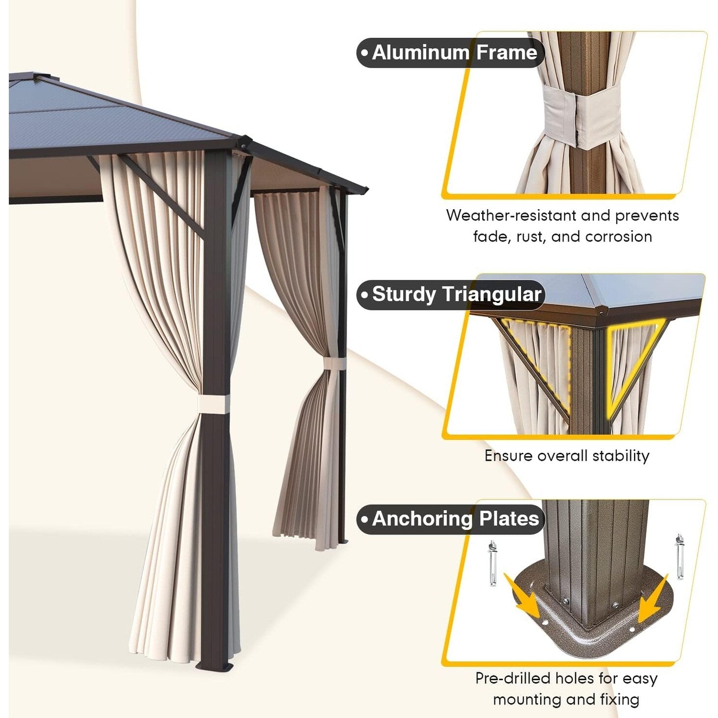 Hardtop Gazebo for Backyard – Permanent Pergola with Netting, Curtains & Double Roof, All-Weather Outdoor Shelter
