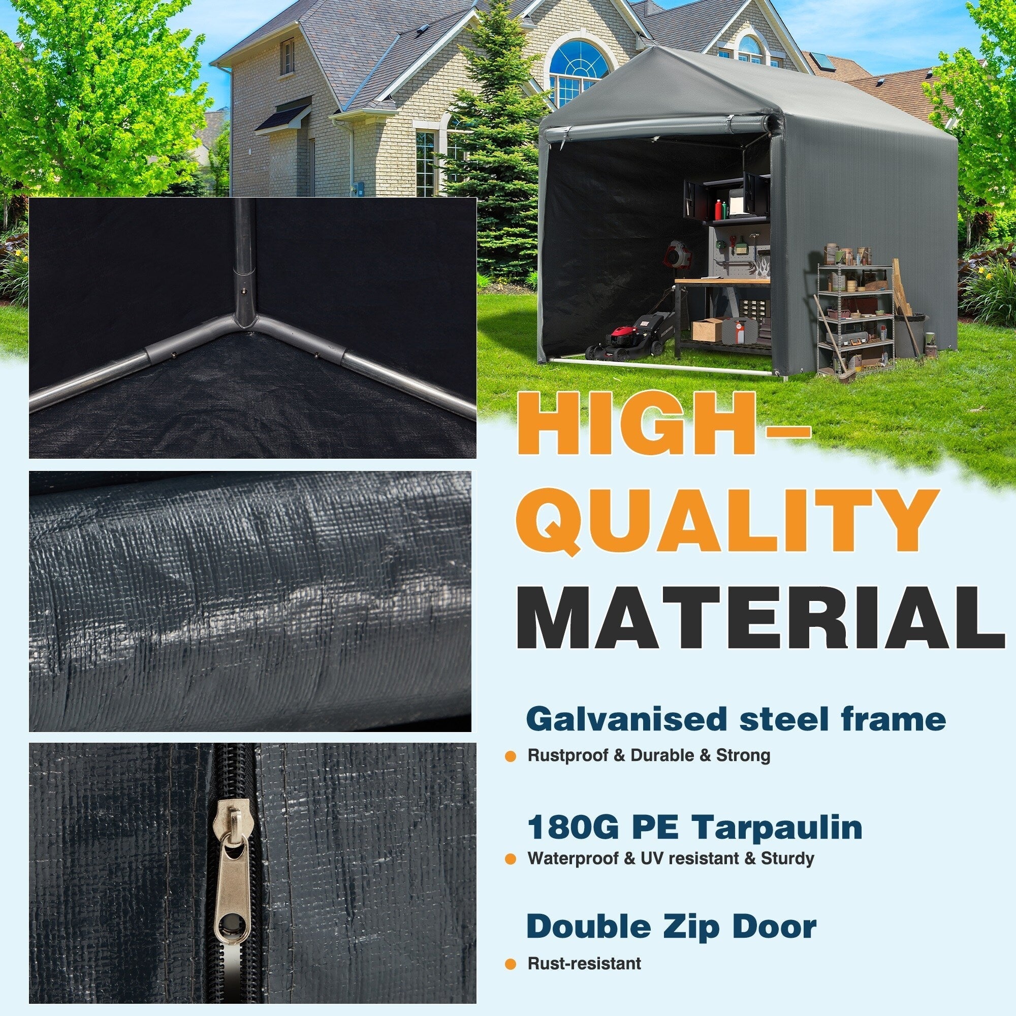 Outdoor Storage Shed and Carport Canopy: Portable Shelter for Bikes, Motorcycles, and Garden Storage
