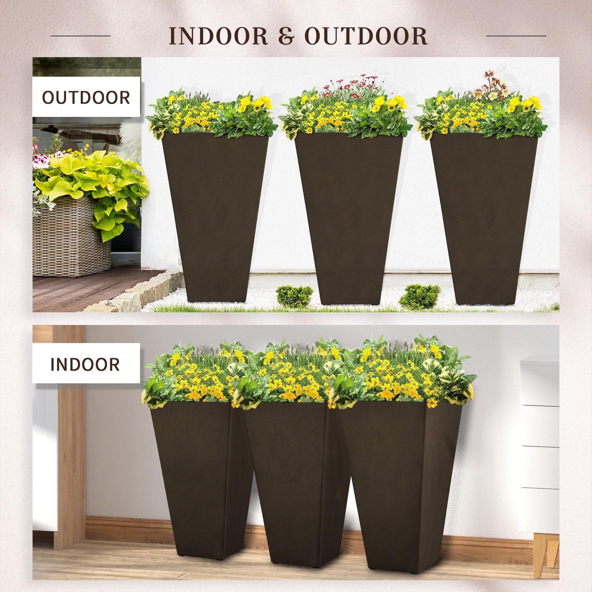 Outsunny 28 Tall Plastic Flower Pot, Set of 3, Large Outdoor & Indoor Plastic Garden Planters, for Entryway, Patio, Yard