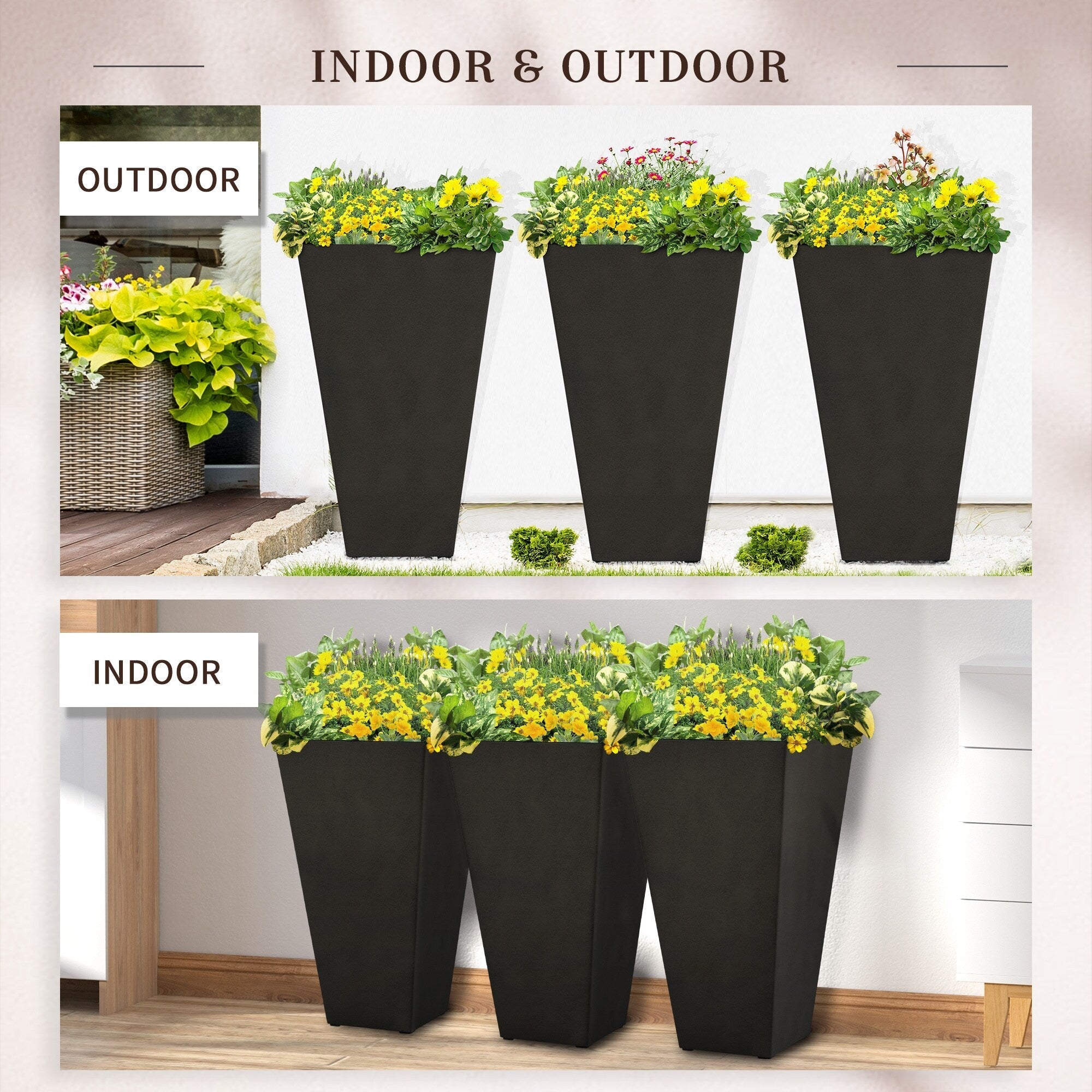 Outsunny 28 Tall Plastic Flower Pot, Set of 3, Large Outdoor & Indoor Plastic Garden Planters, for Entryway, Patio, Yard