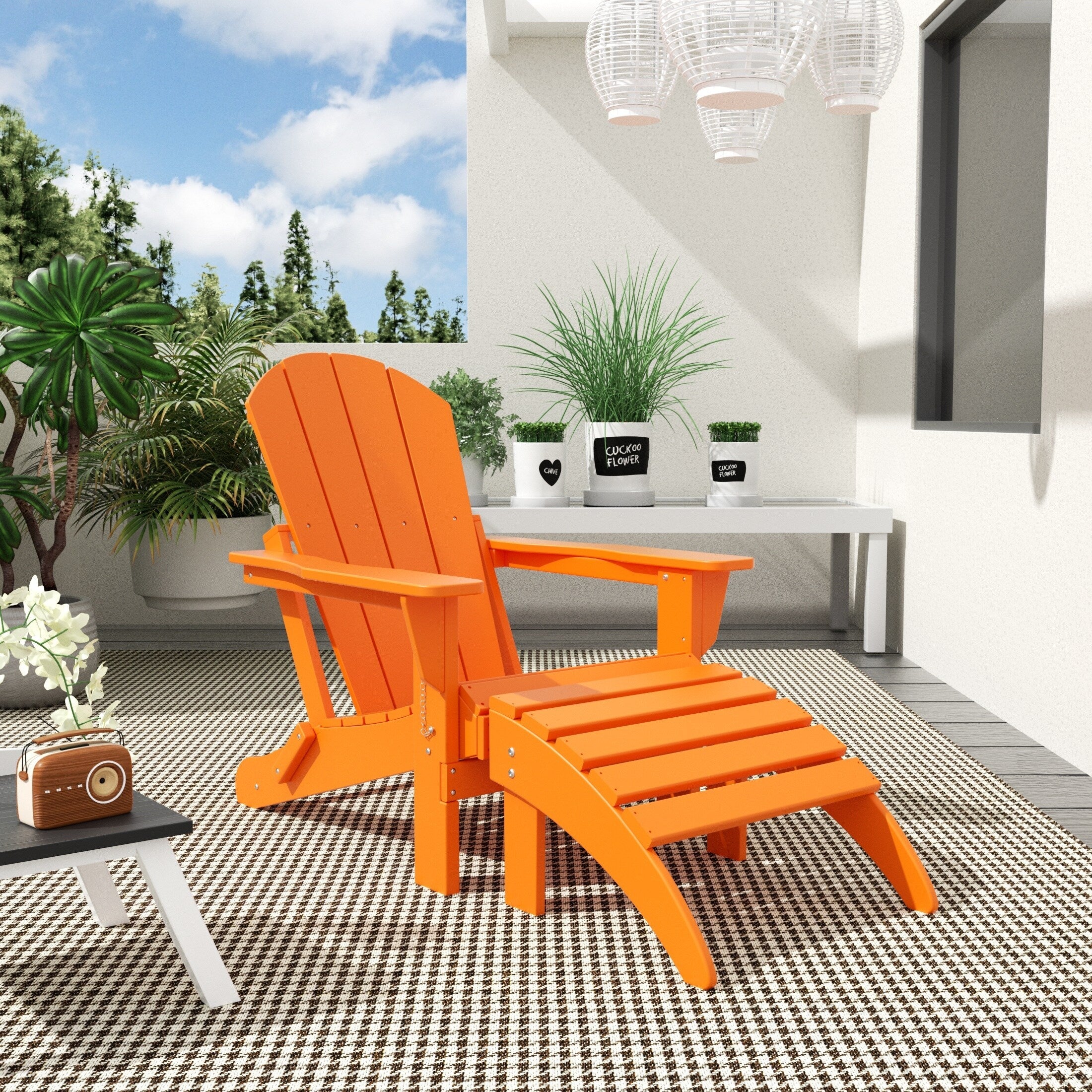 Polytrends Laguna Hdpe All Weather Outdoor Patio Foldable Adirondack Chair With Ottoman (2-Piece Set)