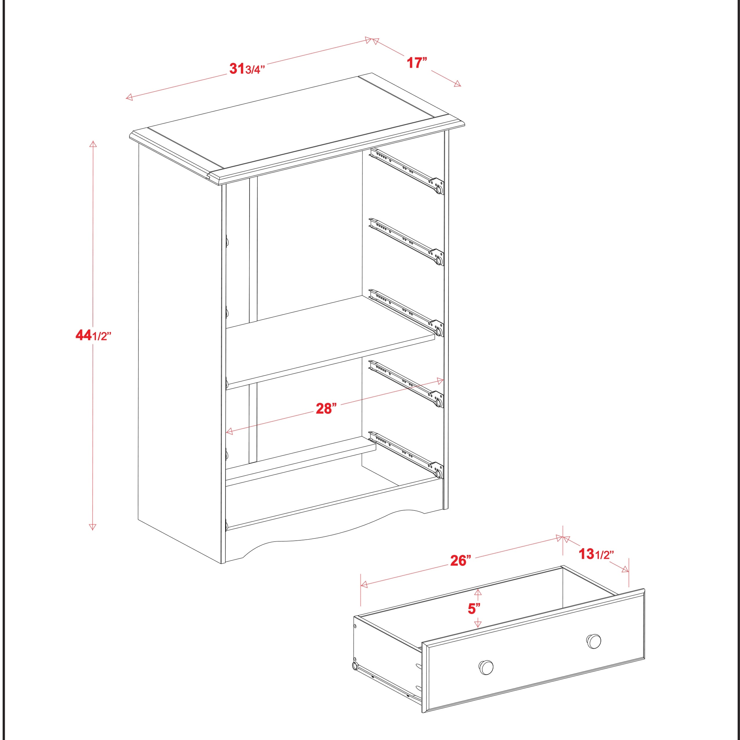 Palace Imports 100% Solid Wood 5-Drawer Chest with Metal or Wooden Knobs