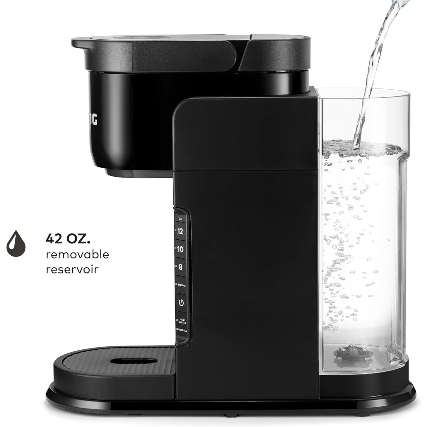 Single Serve K-Cup Coffee Maker, 3 Brew Sizes, Strong Brew, 42oz Reservoir, Black