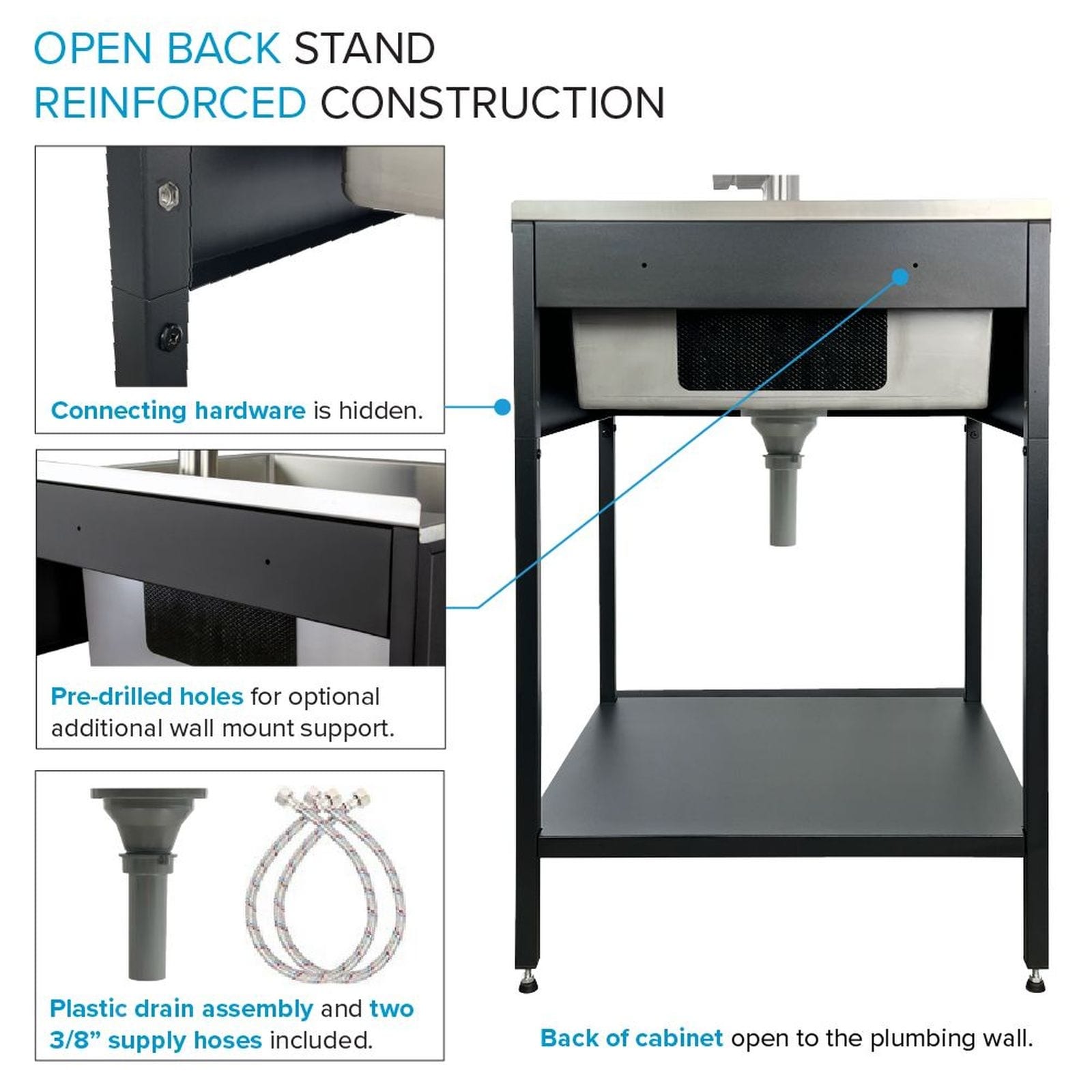Transolid EWS-2422S 24-in W x 22-in D x 35-in H Stainless Steel Laundry Sink and Wash Stand - 24-in x 22-in