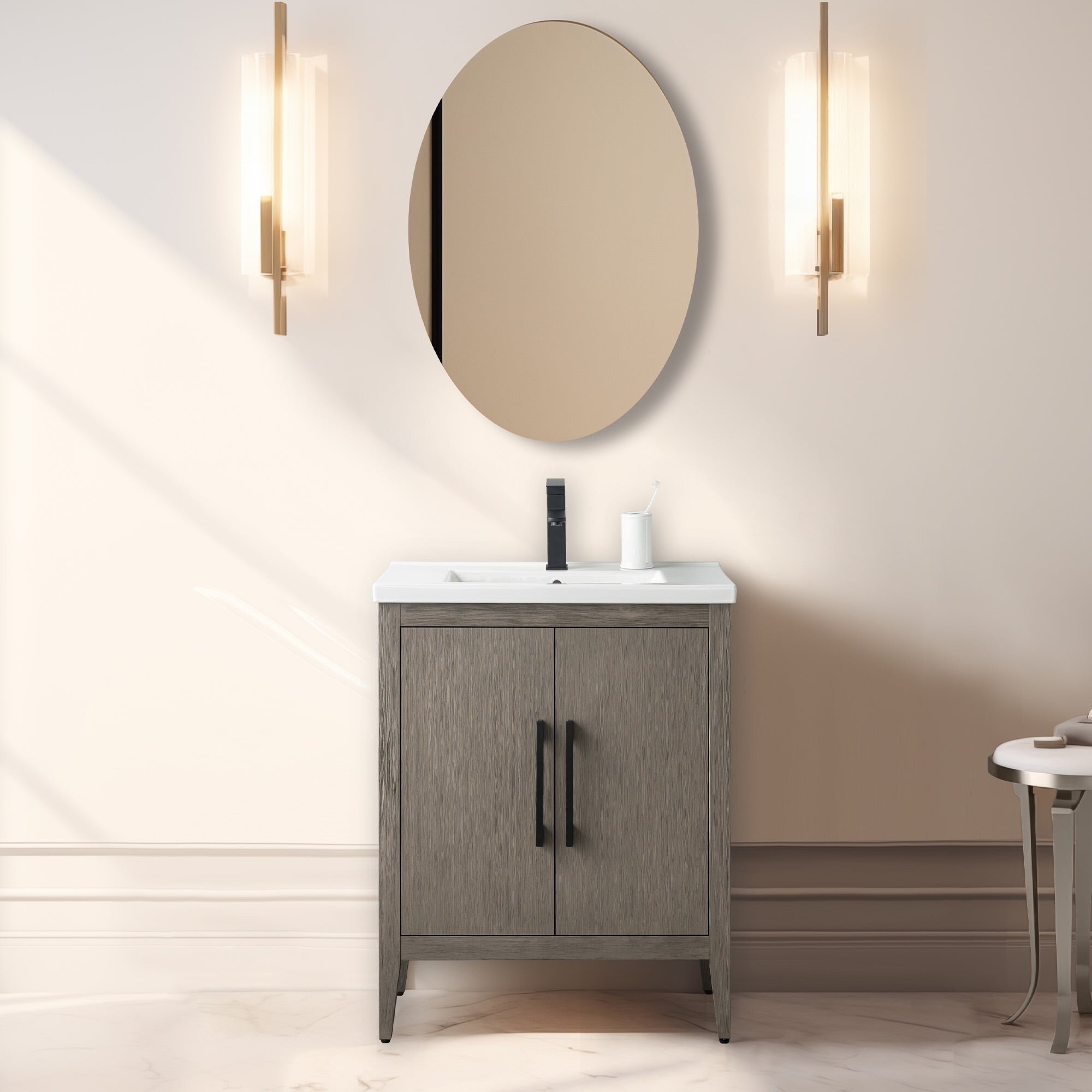 Vanity Art 20 or 24 or 30 Single Sink Bathroom Vanity Cabinet with Ceramic Top