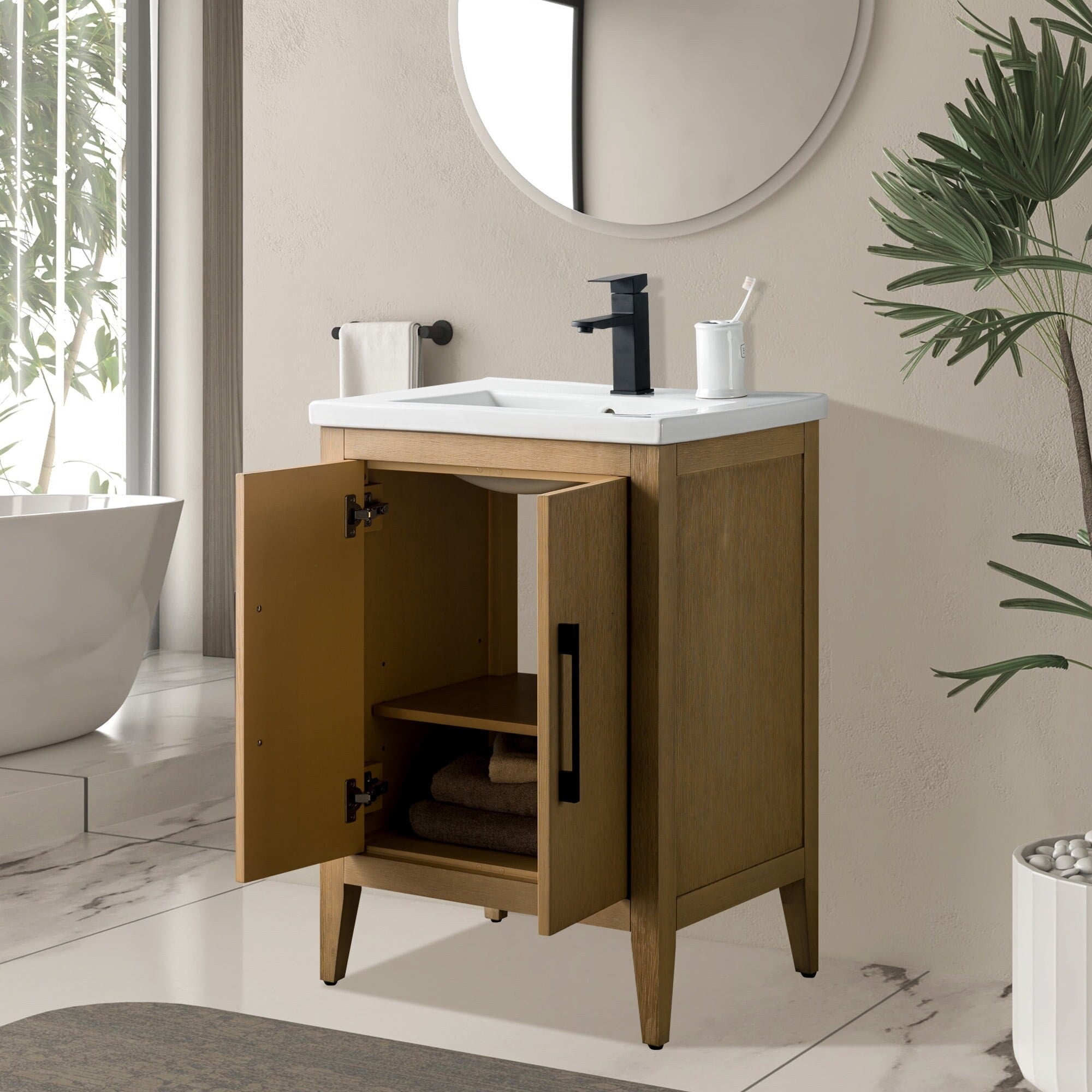 Vanity Art 20 or 24 or 30 Single Sink Bathroom Vanity Cabinet with Ceramic Top