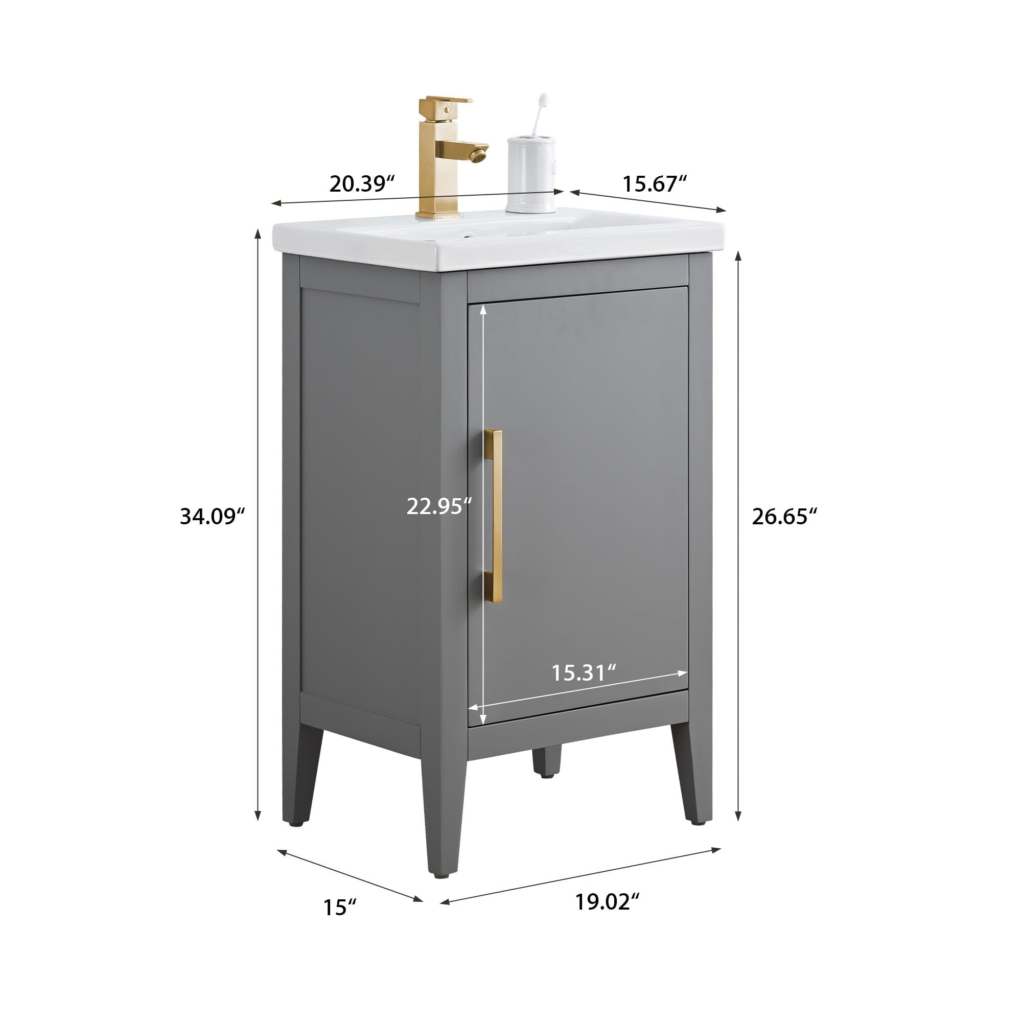 Vanity Art 20 or 24 or 30 Single Sink Bathroom Vanity Cabinet with Ceramic Top