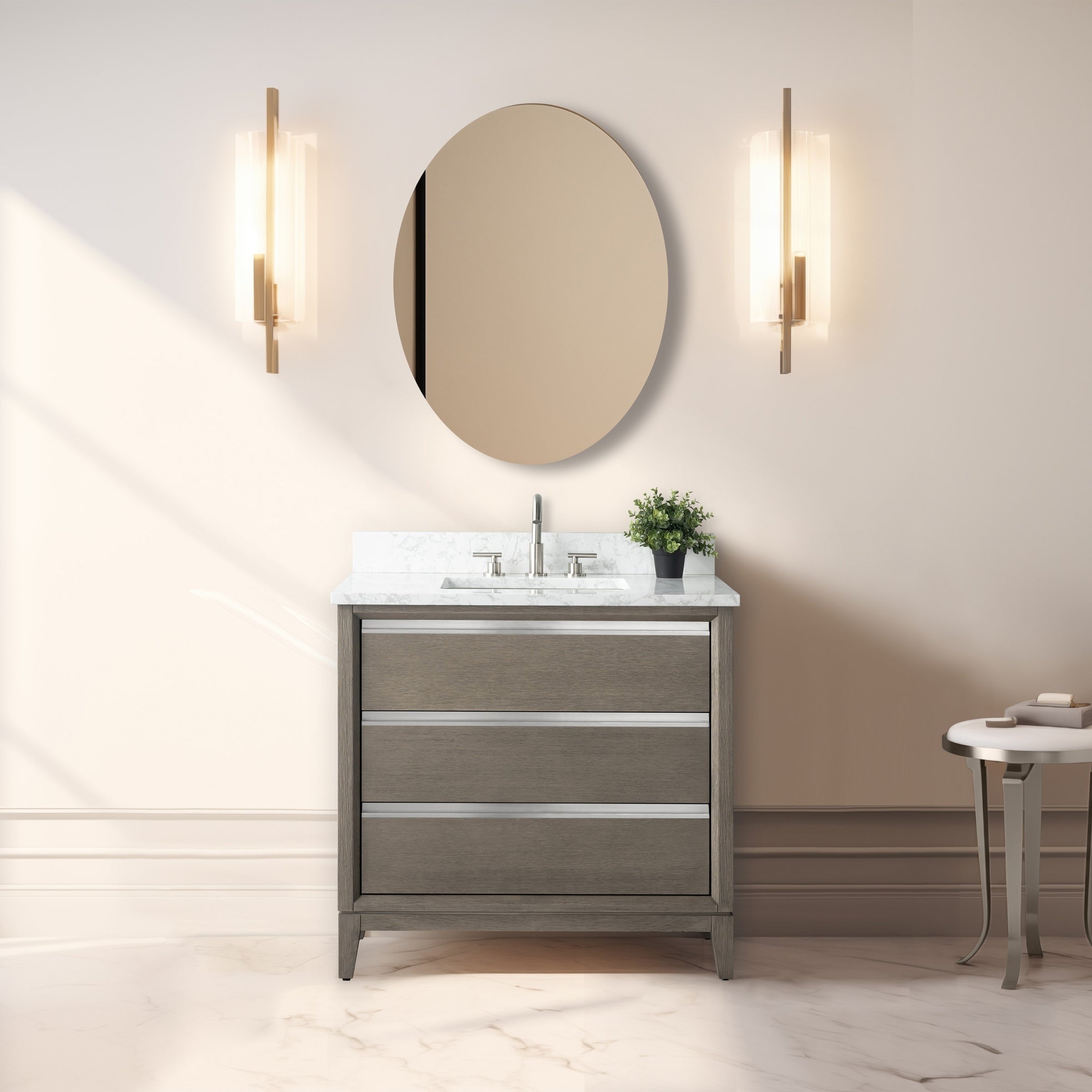 Vanity Art Bathroom Vanity with Ceramic Sink and Engineered Marble Top