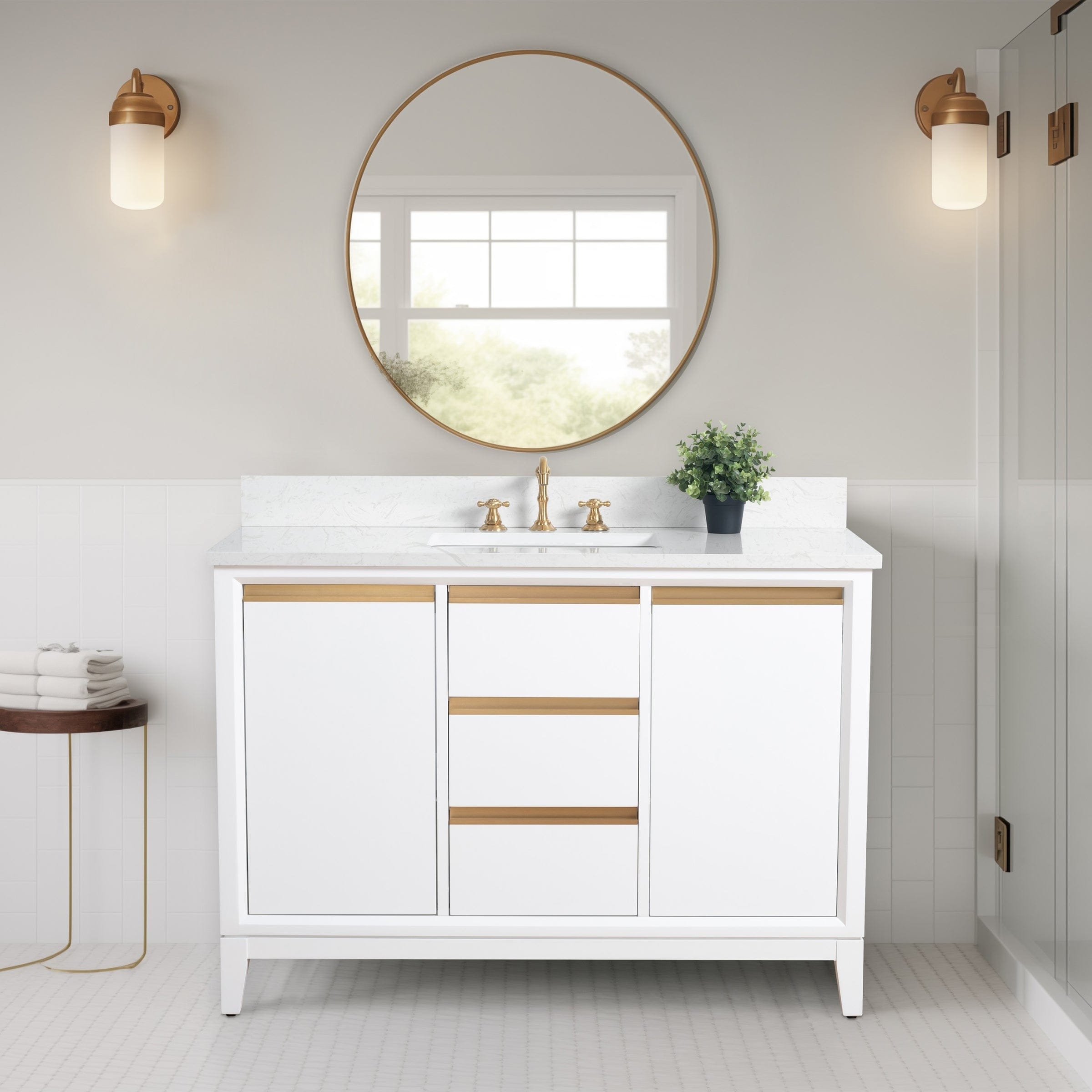 Vanity Art Bathroom Vanity with Ceramic Sink and Engineered Marble Top