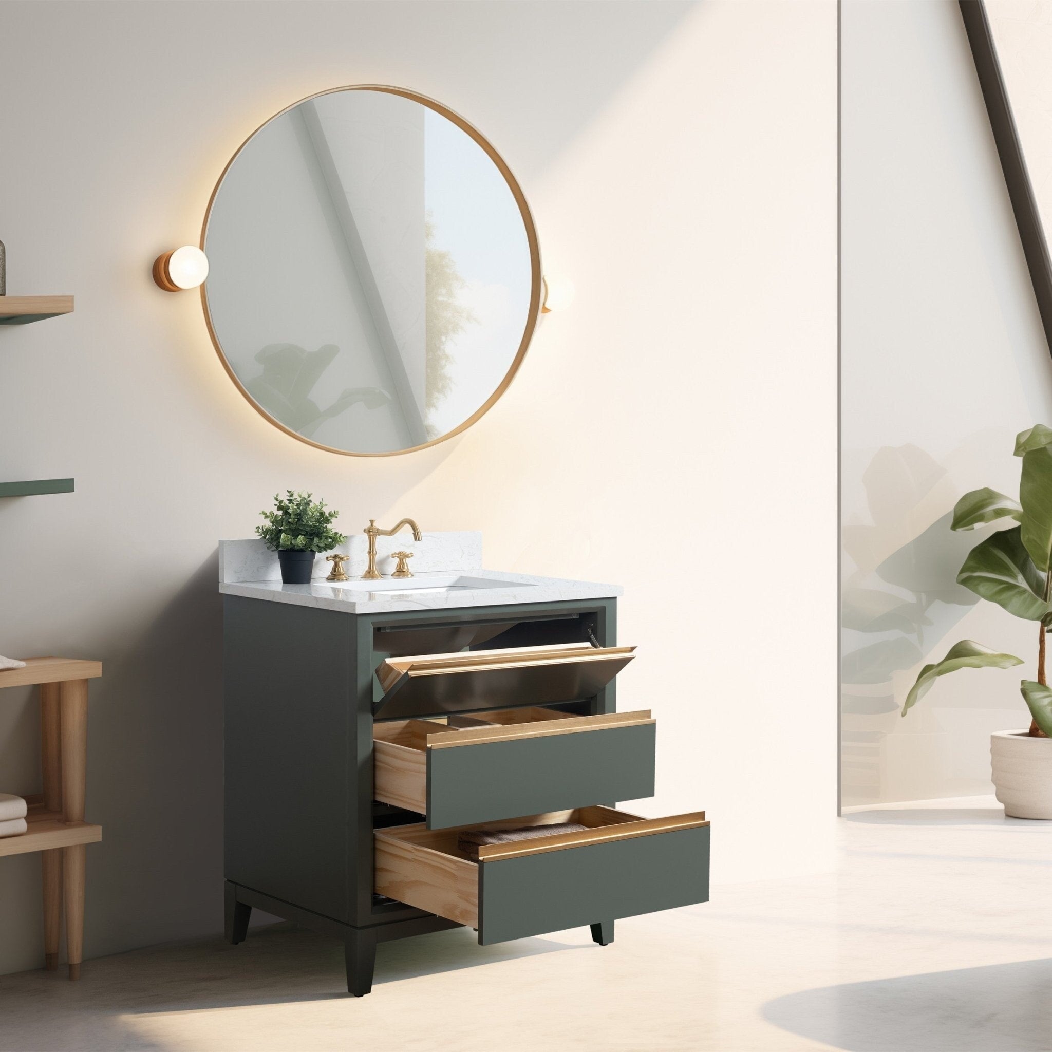 Vanity Art Bathroom Vanity with Ceramic Sink and Engineered Marble Top