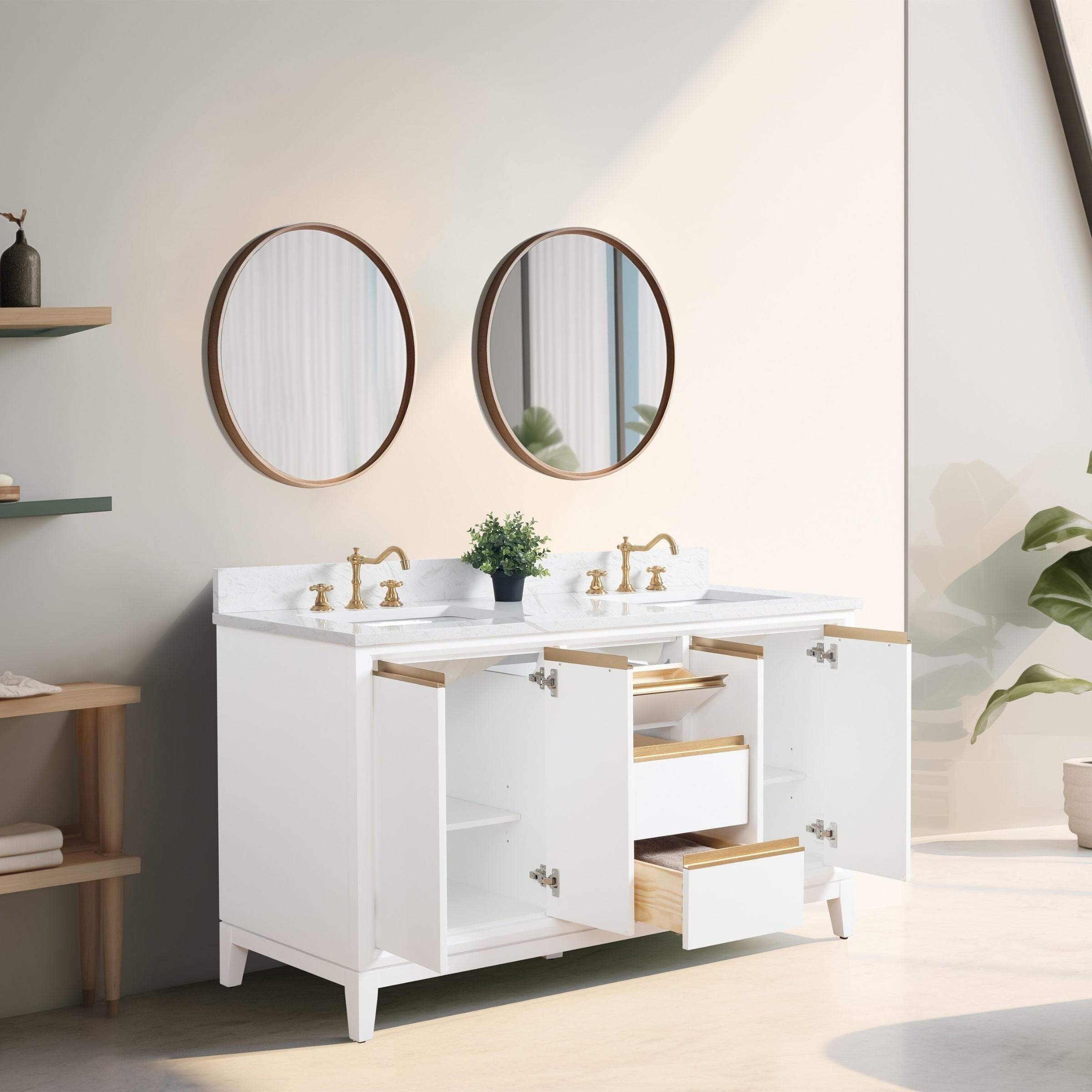 Vanity Art Bathroom Vanity with Ceramic Sink and Engineered Marble Top