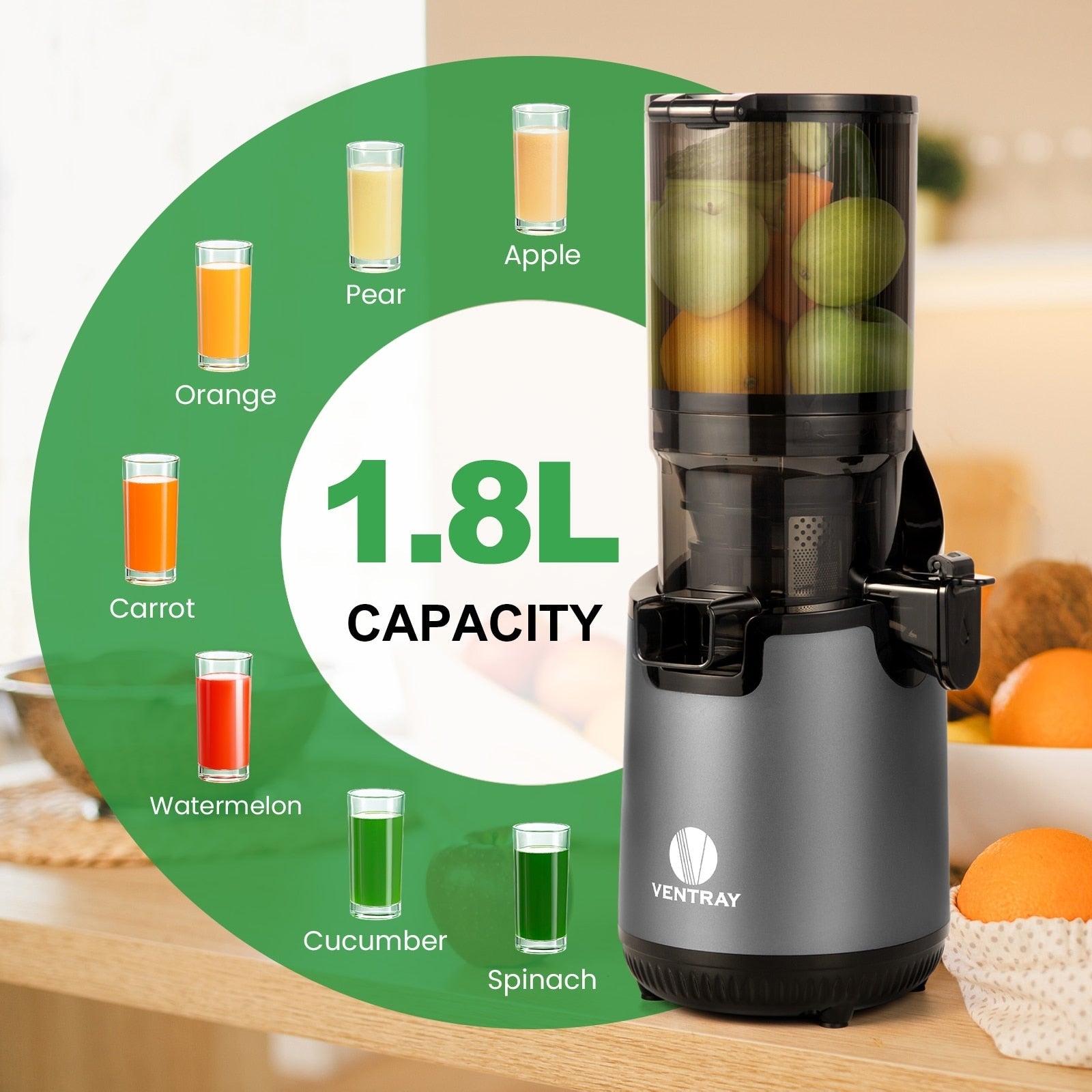 Ventray 900 Slow Masticating Juicer, Cold Press Juicer with 5.1 Extra Large Wide Feed Chute