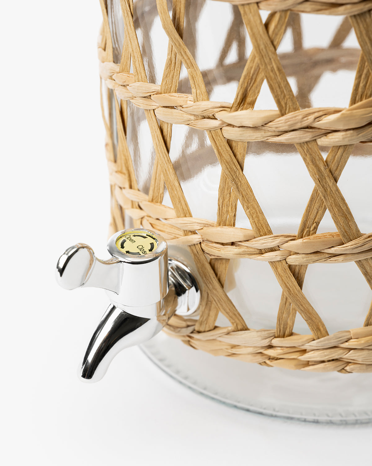 Distributeur de boissons en verre avec manchon tissé