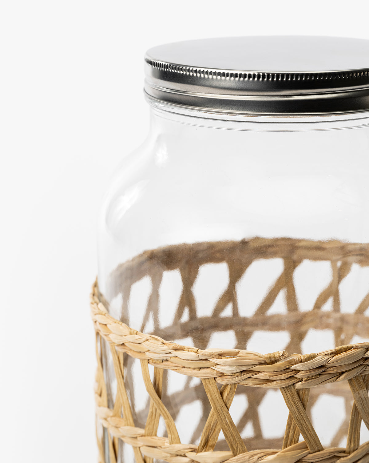 Distributeur de boissons en verre avec manchon tissé