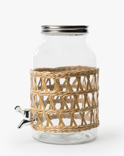 Distributeur de boissons en verre avec manchon tissé