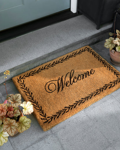 Paillasson de bienvenue avec bordure en feuilles
